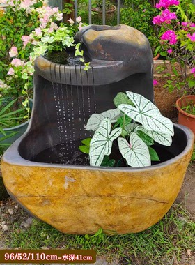 自然原石一体流水摆件缸庭院造景