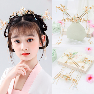 儿童汉服女童头饰唐装仙气套装发饰发钗小女孩中国风影楼拍照配饰