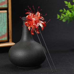 彼岸花流苏发簪子国风汉服旗袍红色花朵盘发步摇发钗头饰女 新中式