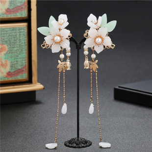 儿童汉服发夹边夹发卡清新素雅女童珍珠花瓣头饰秋冬宫廷古风对夹