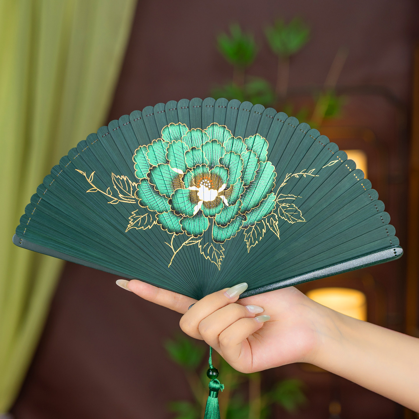 中国风全竹扇牡丹古风扇子折扇随身便携旗袍走秀表演舞蹈扇折叠扇