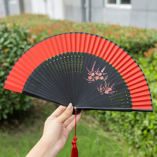红色扇子古风折扇夏天小巧便携专用舞蹈扇学生旗袍跳舞拍照可定制