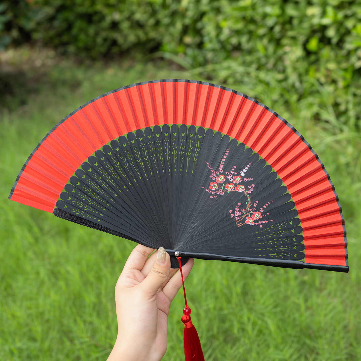 扇子红色中国风折扇古风旗袍走秀女折叠扇专用舞蹈扇易开合日用扇