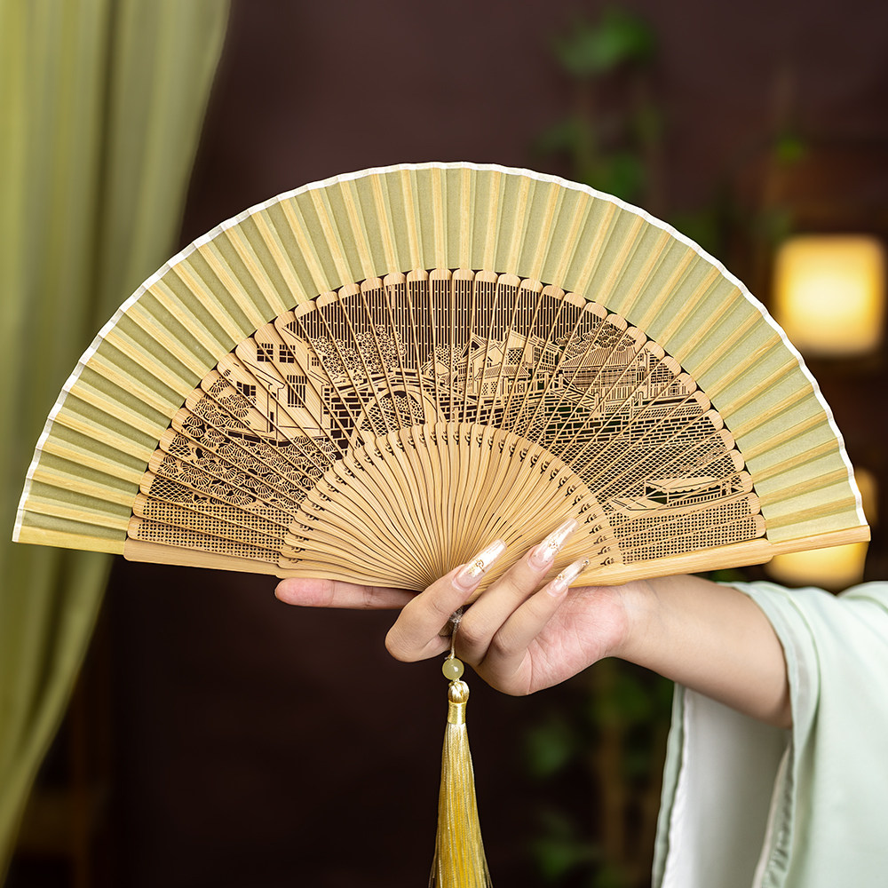 丝艺堂高端扇子雕刻折扇可定制