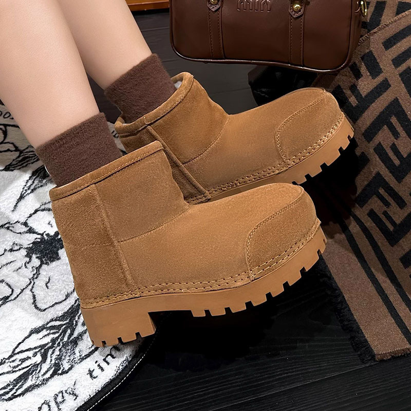 蚂蚁之恋秋冬新品时尚复古纯色厚底底筒女款居家外穿舒适保暖棉鞋