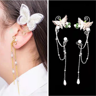 新款无耳洞古风耳挂流苏原创高级感蝴蝶儿童发夹耳饰个性网红流苏
