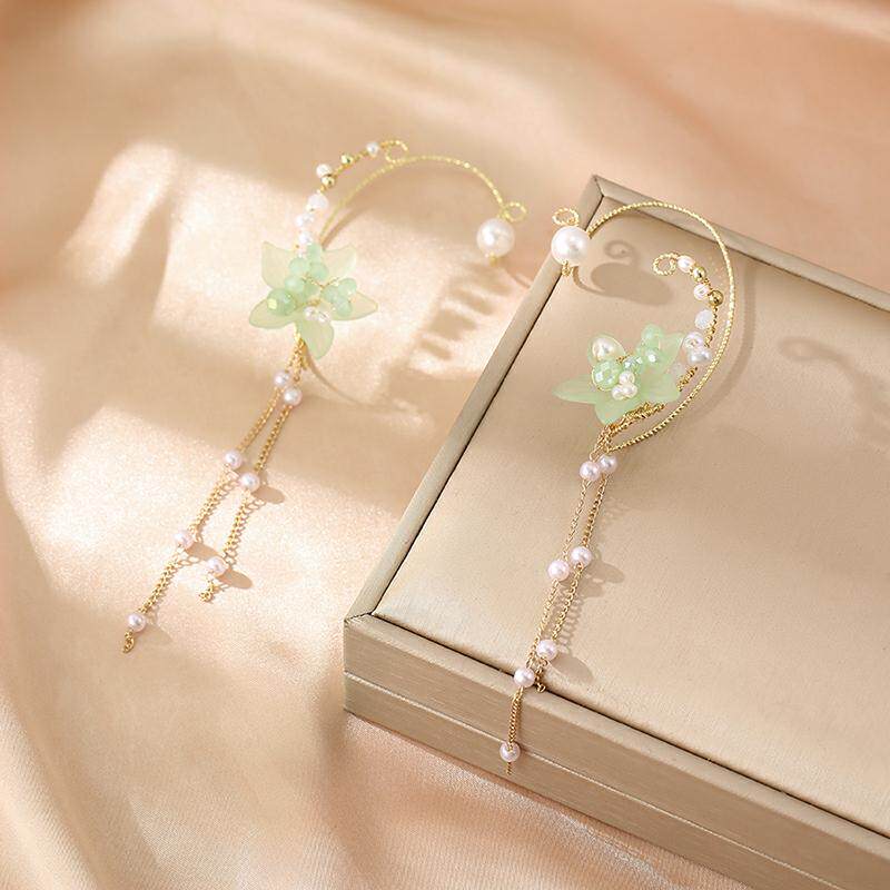 原创精灵花朵蝴蝶流苏耳挂无耳洞耳饰女童耳夹高级感沙滩写真耳环
