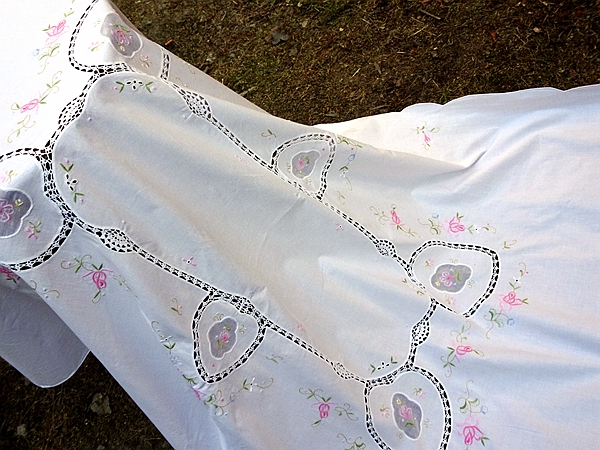 外贸绣花美式复古田园两色桌布