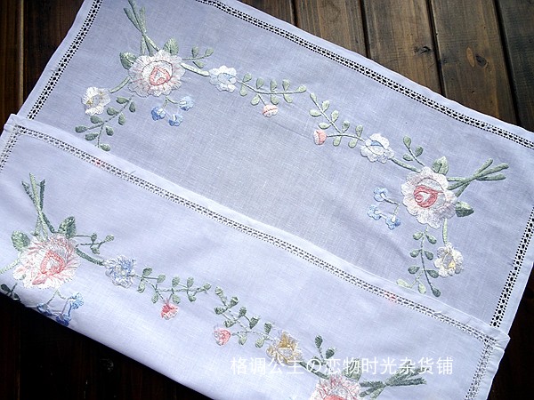 外贸棉麻手工刺绣抽纱美式复古电视盖巾床头沙发巾桌布 58CM 特惠