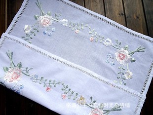 外贸棉麻手工刺绣抽纱美式复古电视盖巾床头沙发巾桌布 58CM 特惠