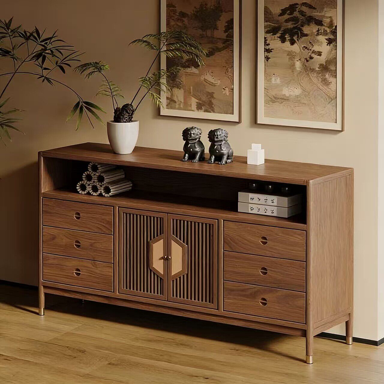 实木新中式餐边柜酒柜客厅收纳样餐边柜