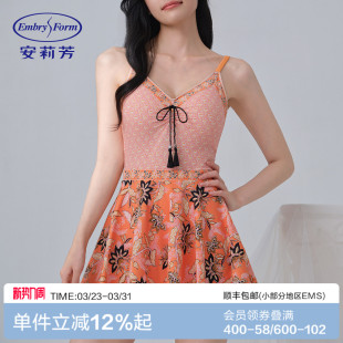 三角连体泳衣ES00263 v领印花民族风女士裙式 安莉芳专柜新品 夏季