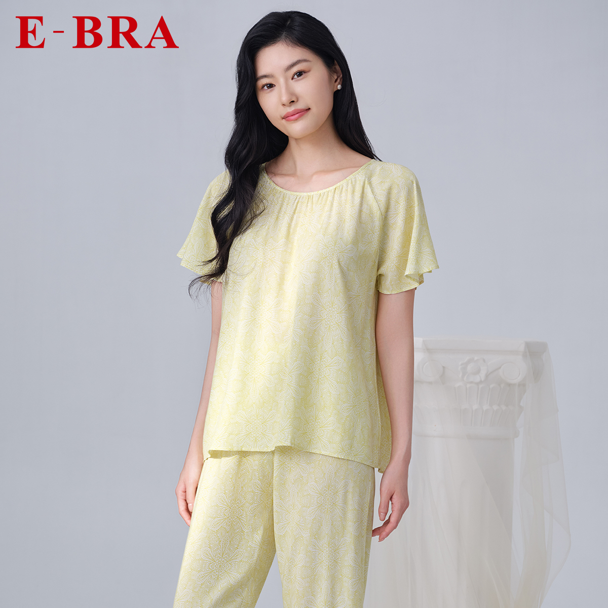 安莉芳旗下E-BRA专柜新品圆领印花甜美睡衣女士家居服套装KL00195