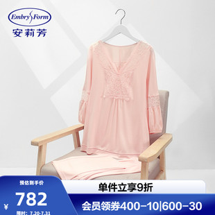 宫廷风蕾丝边套头家居服EL7780 安莉芳春夏女棉质睡衣套装