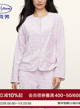 安莉芳新品法兰绒圆领长袖女士家居服套装加厚可外穿睡衣EL00644