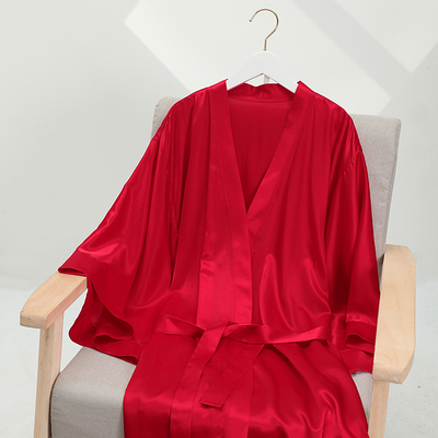 安莉芳囍乐家安岁岁安桑蚕丝睡袍女士本命年红色家居服EL00742