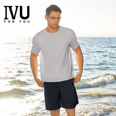 安莉芳旗下IVU短袖五分裤冰丝睡衣套装夏季薄款男士家居服ULW0133
