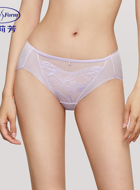 安莉芳专柜网纱拼接蕾丝性感三角裤女士舒适中腰内裤E200722