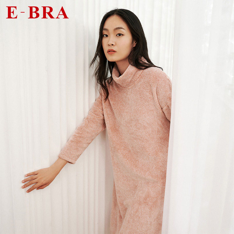 安莉芳旗下E-BRA长袖睡衣家居服女珊瑚绒长款可外穿睡裙KL00