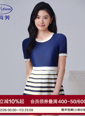 安莉芳专柜新品圆领短袖撞色三角连体泳衣女士时尚游泳装ES00265