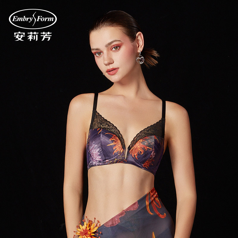 安莉芳新品蕾丝国潮专柜定制印花内衣软钢圈舒适女士文胸EB0054