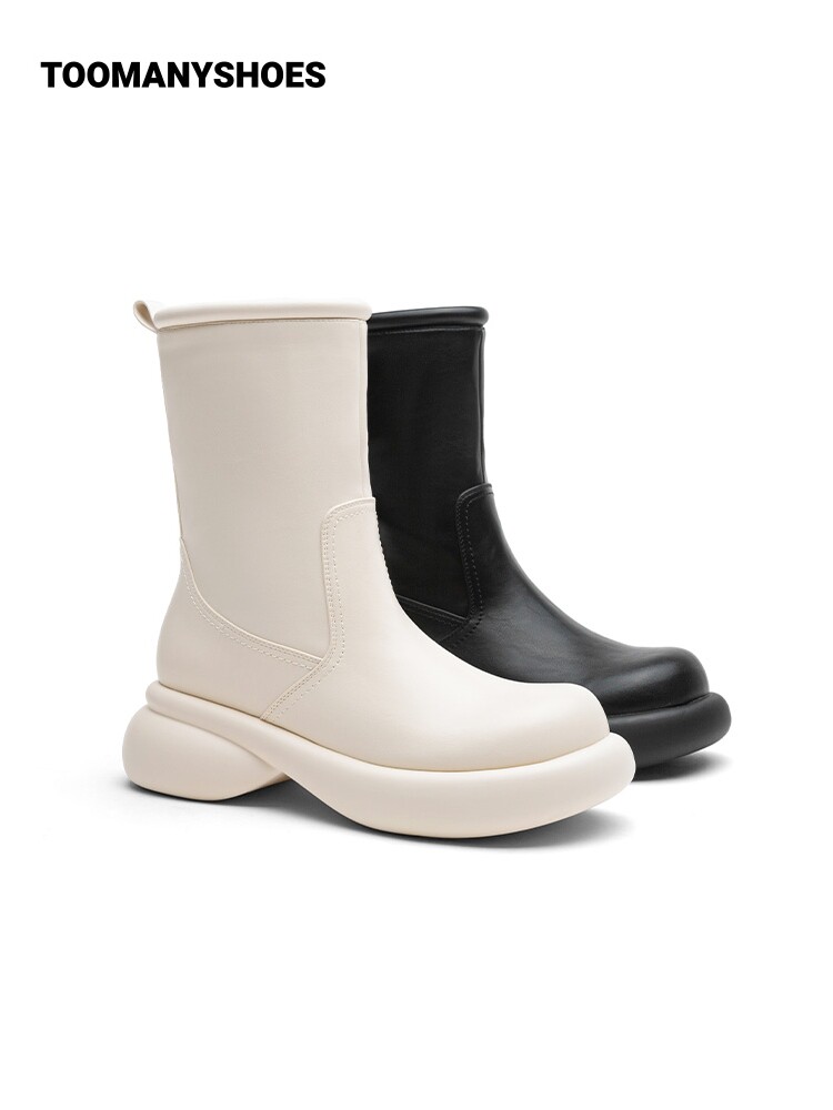 TOOMANYSHOES 부츠 가을 겨울 새로운 미래 시간과 공간 둥근 발가락 두꺼운 뒤꿈치 두꺼운 밑창 증가 굴뚝 부츠 여성용 짧은 부츠