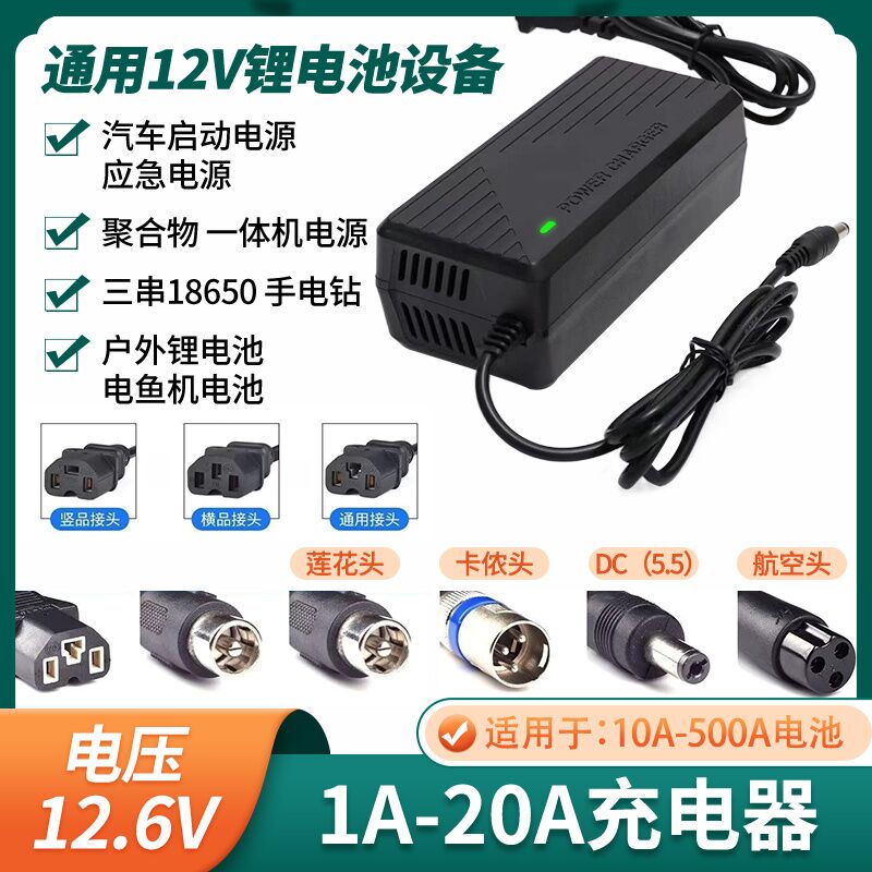 带风扇12.6V5A8A10A锂电池户外电源充电器12V电瓶机60A40A80A锂电