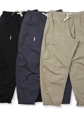 春夏薄款日系复古cityboy宽松工装裤男抽绳松紧腰弹力速干锥形裤