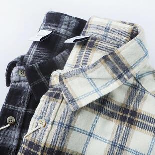 春季美式全棉磨毛复古格子衬衫男女同款柔软透气格纹长袖衬衣百搭