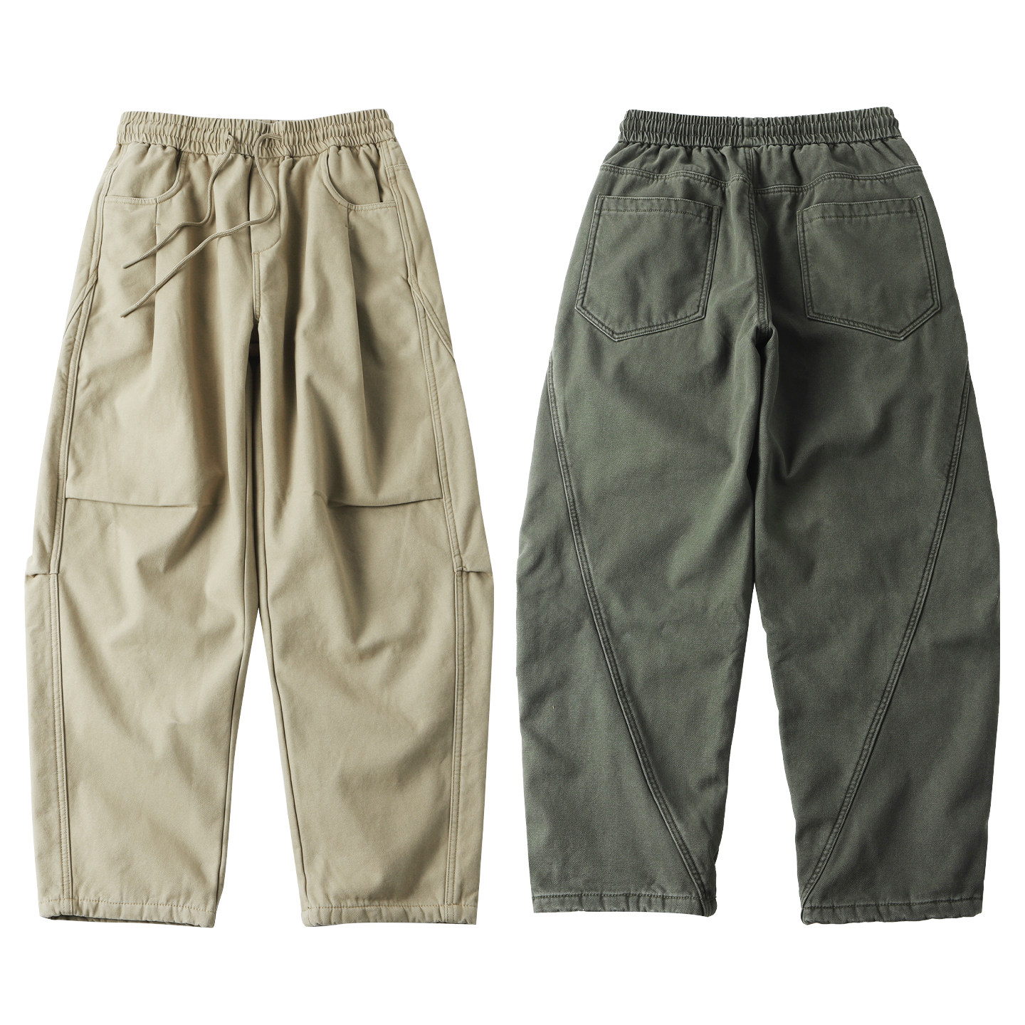 冬季防风加绒加厚纯棉工装裤男宽松阔型弯刀裤遮肉显瘦保暖长裤