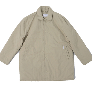 秋冬季高级感防水风衣外套男中长款翻领简约纯色棉衣菱格绗缝外套