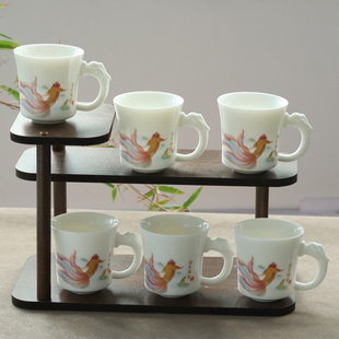 防烫有耳羊脂玉陶瓷茶杯带把手柄防烫会客茶水杯子泡茶碟可定制