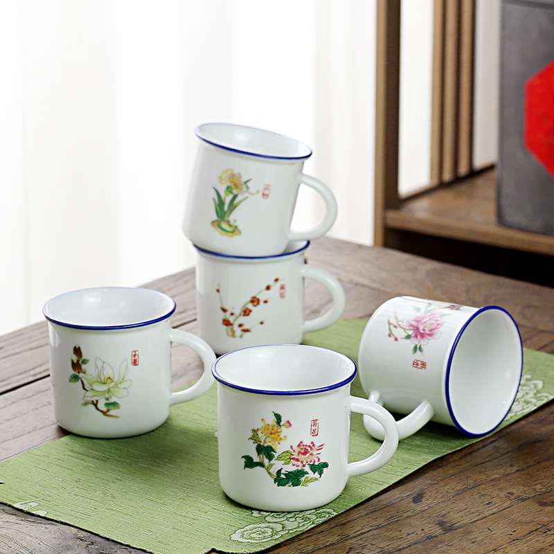 小清新陶瓷白瓷品茗茶杯定制logo