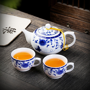 小号青花陶瓷茶壶功夫茶具白瓷泡茶水壶家用酒店酒楼一壶两杯