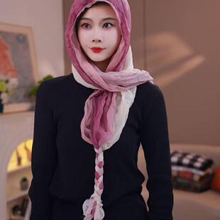 麻花辫围巾夏季防晒遮阳包头巾旅游拍照洋气时尚百搭气质丝巾披肩