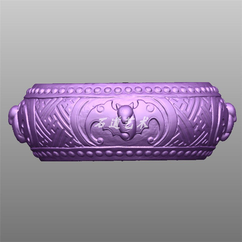 蝙蝠万字纹仿古老墩圆雕图柱顶石鼓stl文件3d模型三维立体图