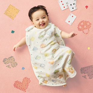 日本hoppetta小蘑菇夏薄款扑克二三层纱布婴幼儿宝宝睡袋防踢被
