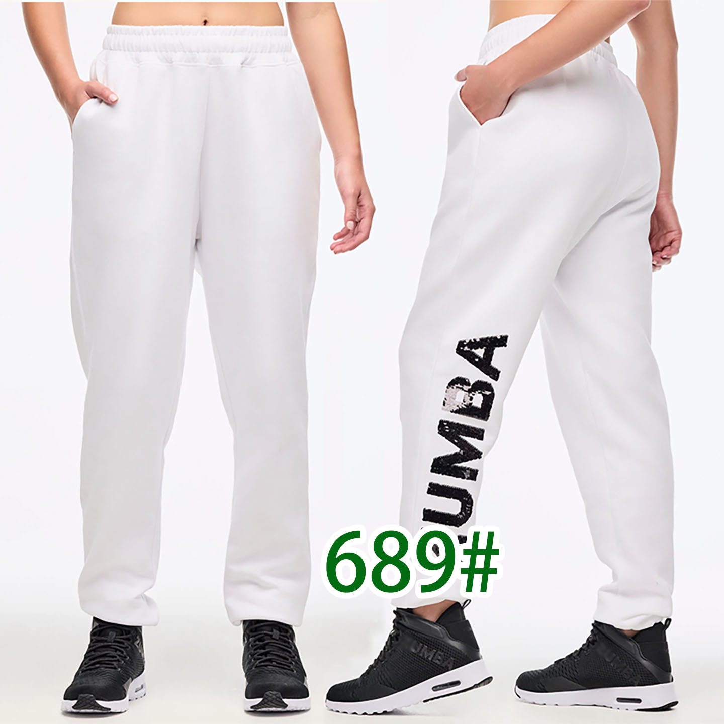 新款ZW 健身舞蹈服跑步运动休闲男女长裤束脚长裤 双色亮片字母