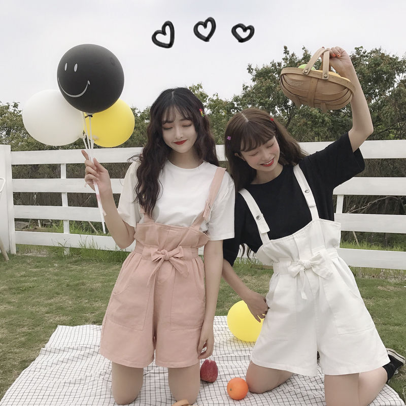 夏季韩版学院风宽松百搭背带裤吊带裤新款女学生休闲裤子高腰短裤在类目 女装/女士精品, 牛仔裤中 - 来自Buy2taobao.com提供专业的淘宝代购服务