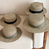 南法老钱海边出游沙滩帽子女镂空透气防晒帽洋气英伦咸草平顶草帽