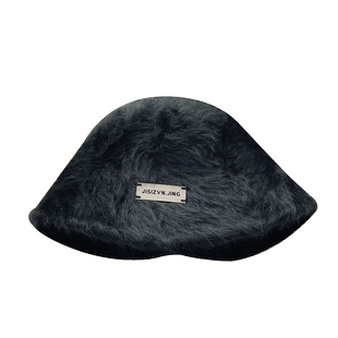 大头围鱼夫女帽兔毛渔夫帽毛茸茸帽子秋冬显脸小白色毛绒水桶帽子