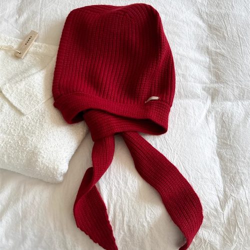100%羊毛氛围感红色巴拉克拉法帽女秋冬针织毛线帽子围脖一体保暖