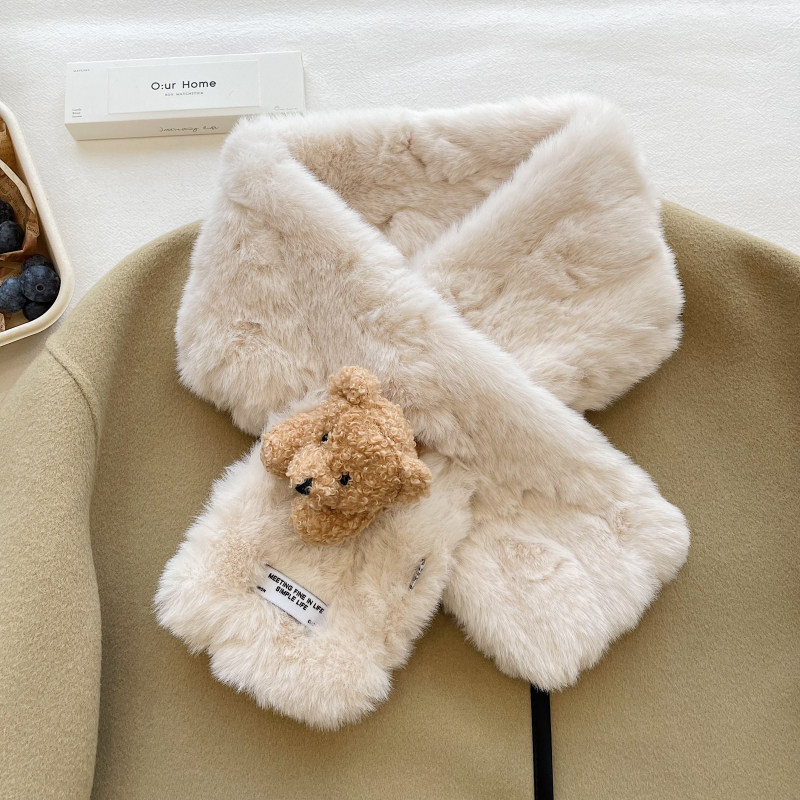 可爱小熊围脖仿兔毛毛围巾女冬季加厚毛绒绒围脖少女保暖交叉脖套,服饰配件/皮带/帽子/围巾,围巾/丝巾/披肩,淘宝优惠券,粉丝福利购,淘宝优惠卷