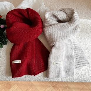 纯羊毛100%围巾男女秋冬加厚保暖新款 夹花彩点针织围脖柔软 韩版