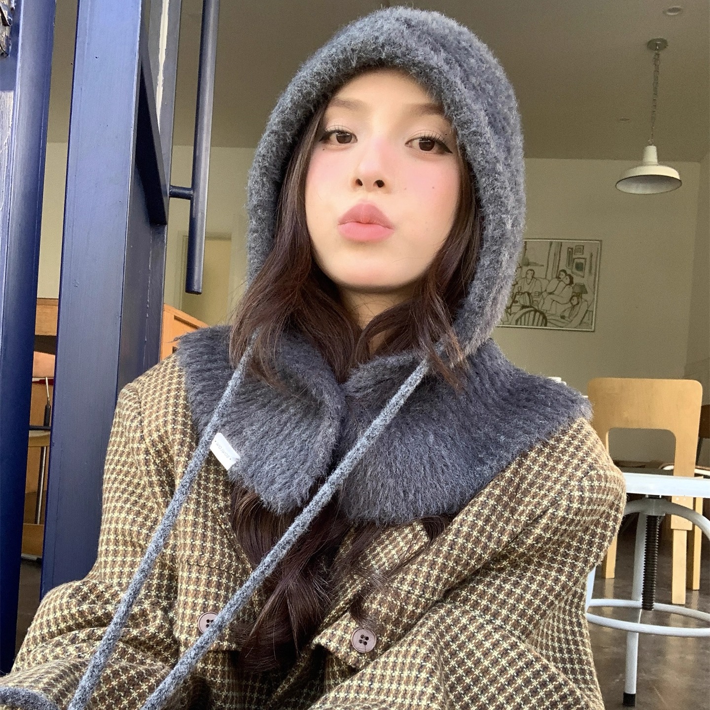 女士秋冬季保暖帽子围巾一体毛线针织护耳帽雷锋帽男巴拉克拉法帽