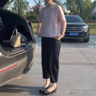 bell夏季 时尚 英国portney 新款 女 蕾丝拼接短袖 上衣休闲小脚裤