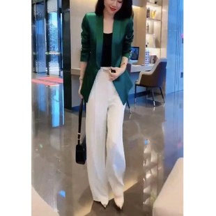 bell秋季 时尚 英国portney 新款 显瘦女 色长袖 西服高腰直筒裤