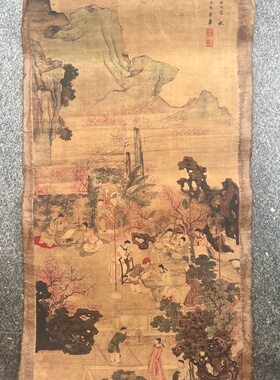 仿古玩收藏古董国画名家字画中堂条幅横幅四条屏客厅装饰桃李夜宴