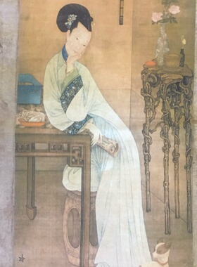 仿古玩收藏古董国画名家字画中堂条幅横幅四条屏客厅装饰书女图案