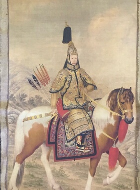 仿古玩收藏古董国画名家字画中堂画横幅四条屏客厅装饰画乾隆骑马